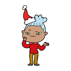 line drawing of a woman wearing santa hat