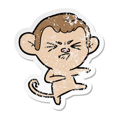 distressed sticker of a cartoon angry monkey