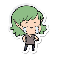 sticker of a cartoon crying elf girl