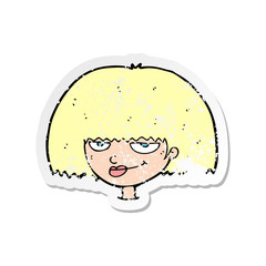 retro distressed sticker of a cartoon mean female face