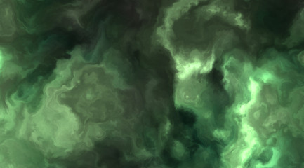 Fototapeta na wymiar Stormy green clouds in a nebula in space, slowly moving, forming and dissolving,