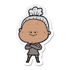 sticker of a cartoon happy old woman