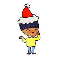 happy textured cartoon of a boy wearing santa hat