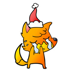 crying fox gradient cartoon of a wearing santa hat