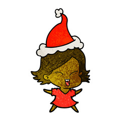 happy textured cartoon of a girl wearing santa hat