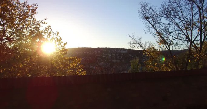 Beautiful sunset view from the Arpad Toth Promenade in the Buda Castle at autumn.