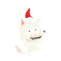 flat color illustration of a grinning fox wearing santa hat