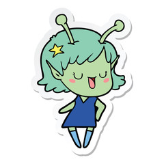 sticker of a happy alien girl cartoon laughing