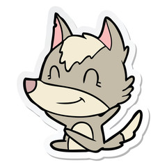 sticker of a friendly cartoon wolf