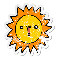 distressed sticker of a cartoon sun