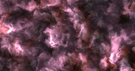 Stormy pink and red clouds in a nebula in space, slowly moving, forming and dissolving,