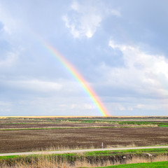 Rainbow, a view of the landscape in the field. Formation of the