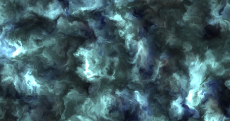 Stormy blue and cyan clouds in a nebula in space, slowly moving, forming and dissolving,