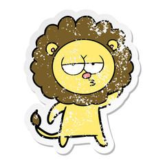 distressed sticker of a cartoon bored lion waving