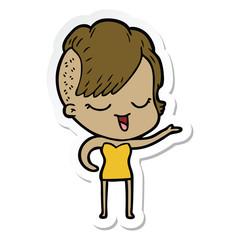 sticker of a happy cartoon girl