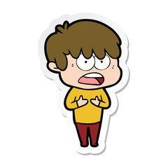 sticker of a worried cartoon boy