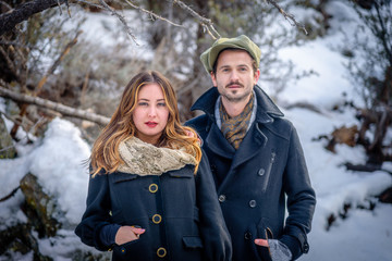 Stylish couple with trendy winter fashion