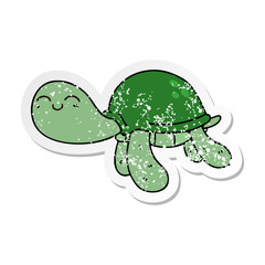 distressed sticker of a quirky hand drawn cartoon turtle