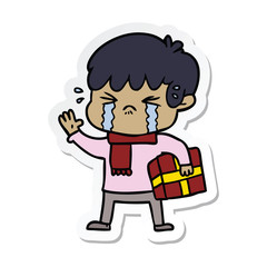 sticker of a crying boy cartoon