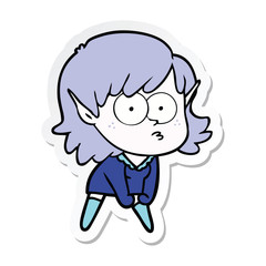 sticker of a cartoon elf girl staring and crouching