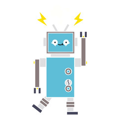 flat color retro cartoon dancing robot