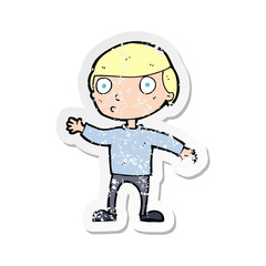 retro distressed sticker of a cartoon waving man