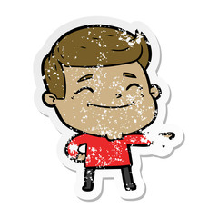 distressed sticker of a happy cartoon man