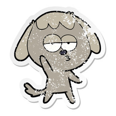 distressed sticker of a cartoon bored dog