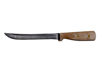 Vintage steel steak knife isolated on a pure white background