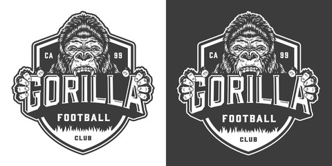 Football club angry gorilla mascot label
