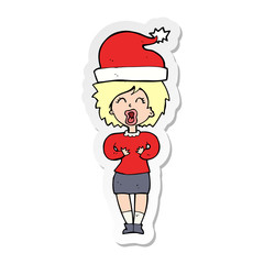 sticker of a cartoon woman getting ready for christmas