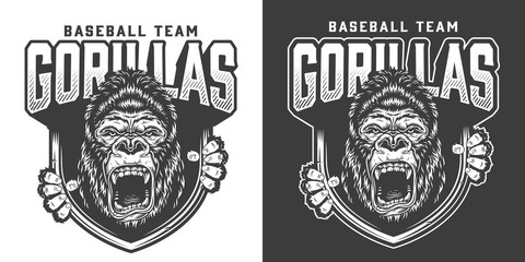 Baseball team angry gorilla mascot emblem © DGIM studio