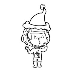 laughing line drawing of a astronaut wearing santa hat