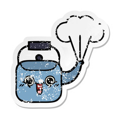 distressed sticker of a cute cartoon steaming kettle