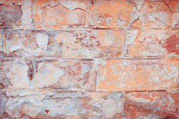 Old brick wall with scratches, cracks, dust, crevices, roughness. Can be used as a poster or background for design.