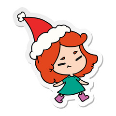 christmas sticker cartoon of kawaii girl