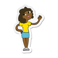 sticker of a cartoon woman waving