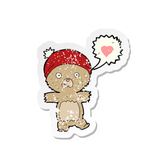 retro distressed sticker of a cartoon bear in hat