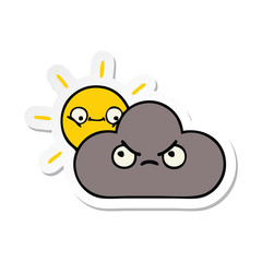 sticker of a cute cartoon storm cloud and sun