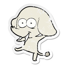 distressed sticker of a happy cartoon elephant