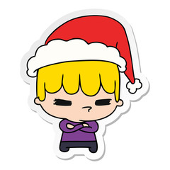 christmas sticker cartoon of kawaii boy