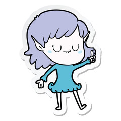 sticker of a happy cartoon elf girl