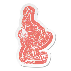 cartoon distressed sticker of a crying sitting polar bear wearing santa hat