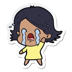 sticker of a cartoon woman crying