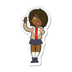 sticker of a cartoon cool girl giving peace sign