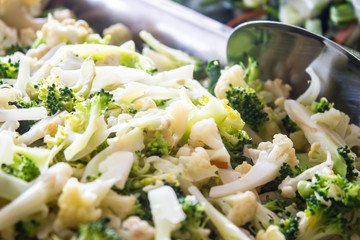 Boiled broccoli and cauliflower, vegetarian food ingredients. Healthy lifestyle concept