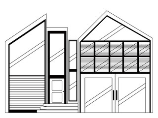 Monochrome front view of a modern house. Vector illustration design
