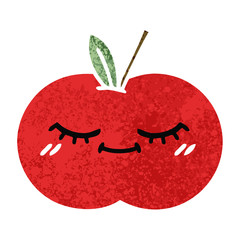 retro illustration style cartoon red apple