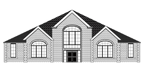 Monochrome front view of a modern house. Vector illustration design