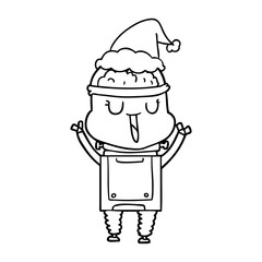 happy line drawing of a robot wearing santa hat
